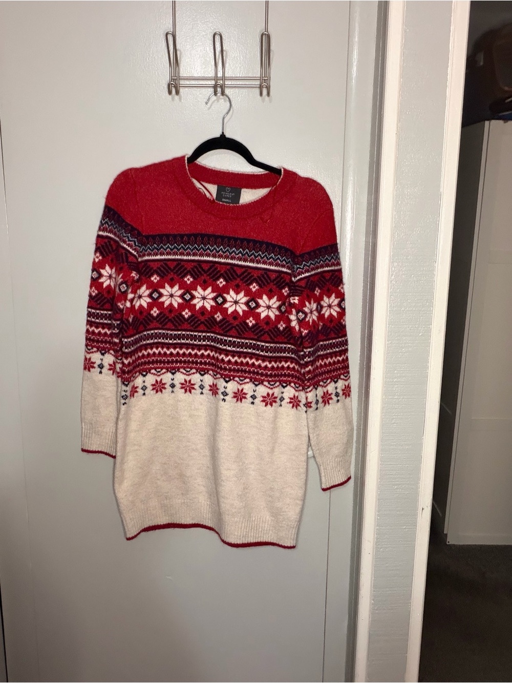 Cozy Fair Isle Red and Cream Women’s Sweater